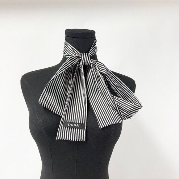 BLACK AND WHITE STRIPED SATIN SCARF / BELT - Picture 5 of 7